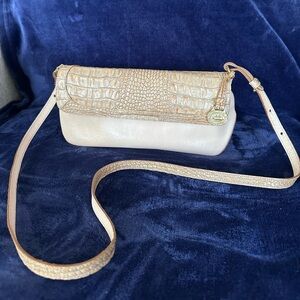 Brahmin Tan and Cream Crocodile-Embossed Shoulder Bag